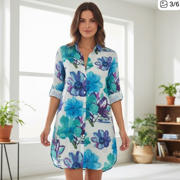 ➕Orange Floral Button-Up 34.5” Shirt
Light cotton fabric Bright - Picture 1 of 8